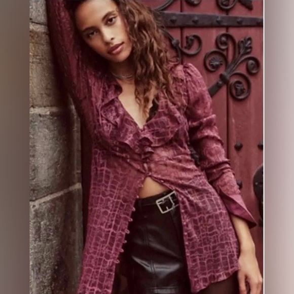 Free People Night Moves Lace Buttondown Top Blouse Romantic Size Small - Picture 1 of 10